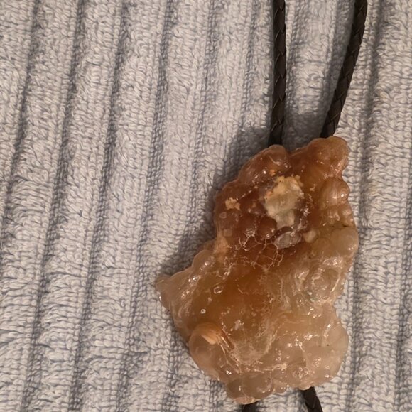 Vintage Metal Bolo Tie, Bennett, Nice Big Stone Design with Stripes, Nice Design - Picture 2 of 6